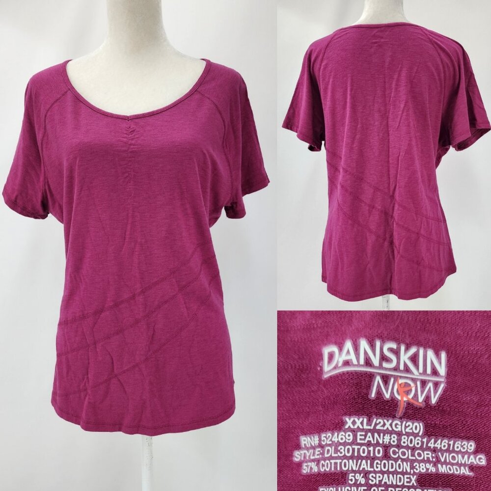 Danskin Now Womens XXL 20 Magenta Short Sleeve Cotton Modal Stretch Shirt Top